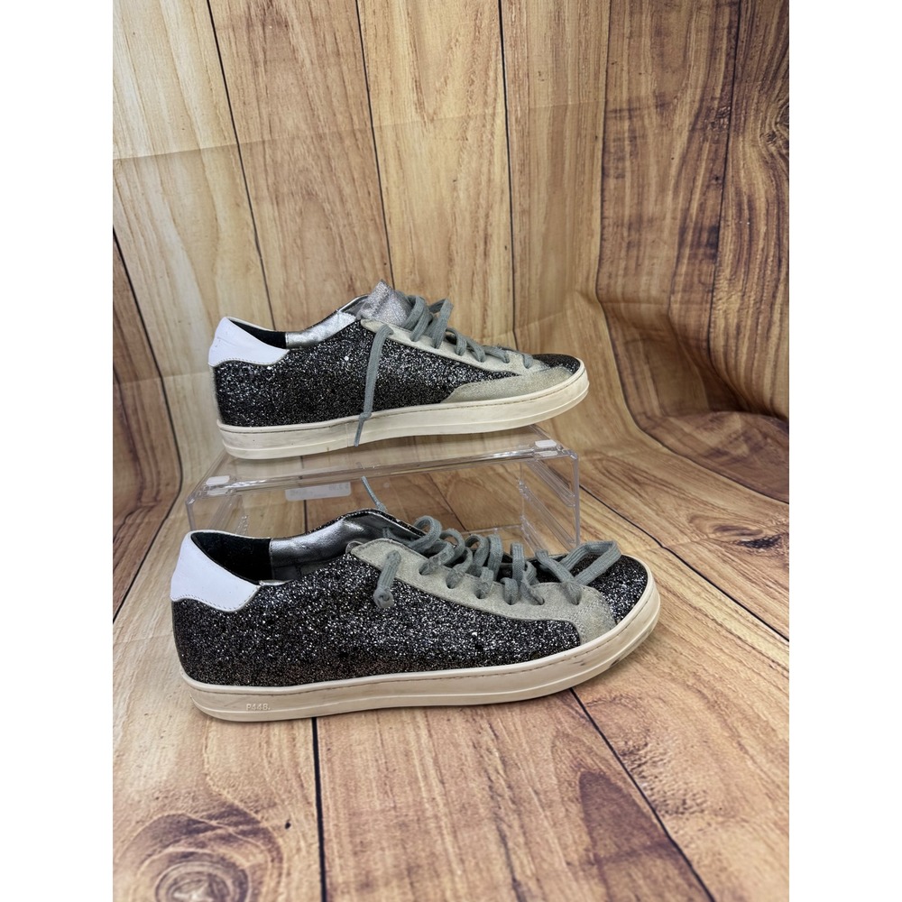 P448 John Black Silver Glitter Suede Low Top Sneakers Made in Italy